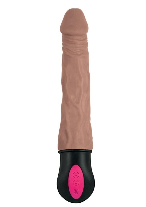 Natural Realskin Hot Cock 1 Rechargeable Warming Dildo 7in - Chocolate