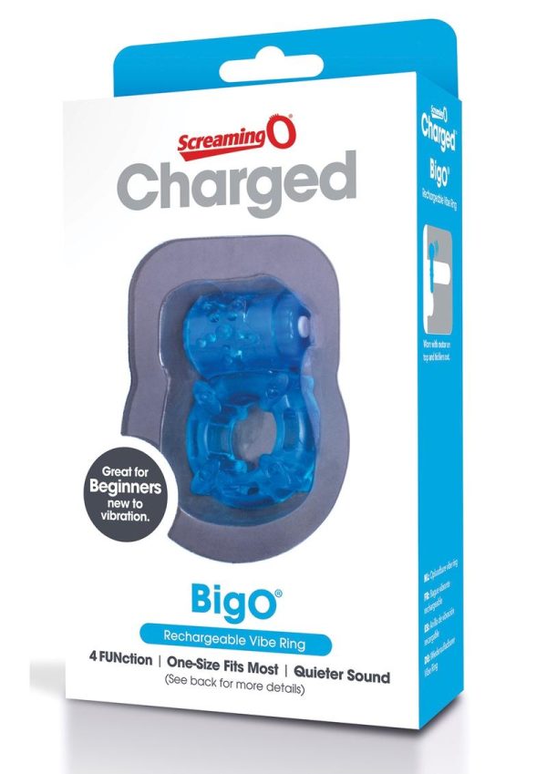 Charged BigO Rechargeable Waterproof Vibrating Cock Ring - Blue