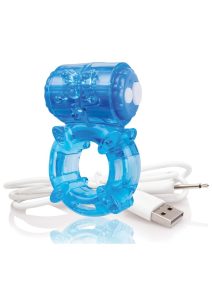 Charged BigO Rechargeable Waterproof Vibrating Cock Ring - Blue