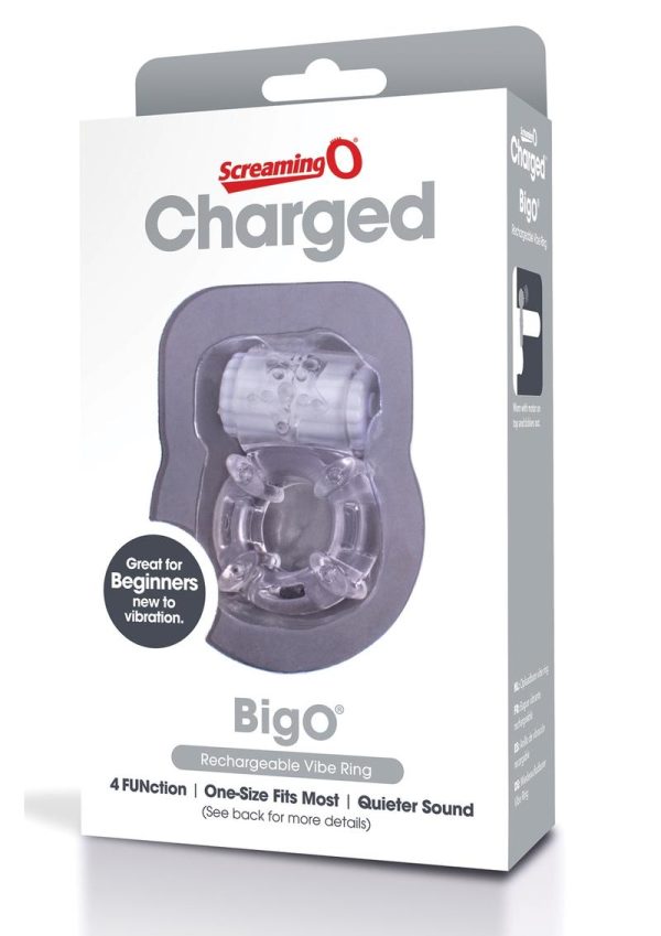 Charged BigO Rechargeable Waterproof Vibrating Cock Ring - Clear