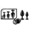 Luxe Bling Butt Plugs Silicone Training Kit with White Gems (3 size kit) - Black