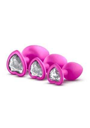 Luxe Bling Plugs Silicone Training Kit with White Gems (3 size kit) - Pink