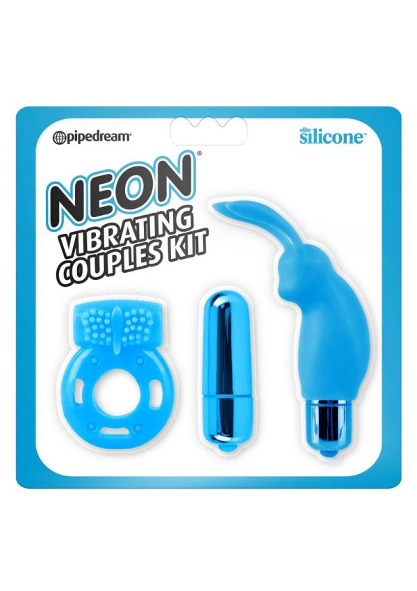 Neon Silicone Vibrating Couples (3 Piece Kit) - Blue