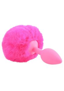 Neon Bunny Tail SIlicone Anal Plug - Pink