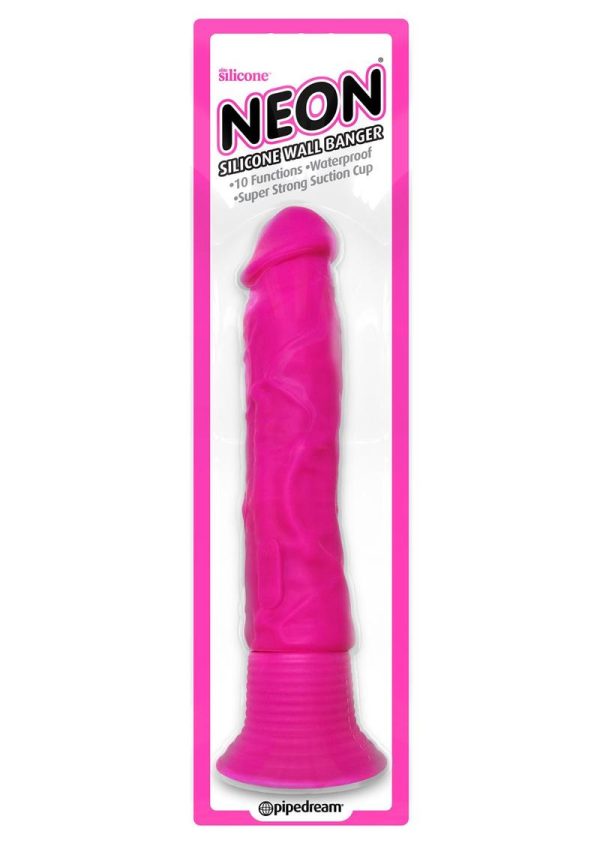 Neon Silicone Wallbanger Vibrating Dildo 7.5in - Pink