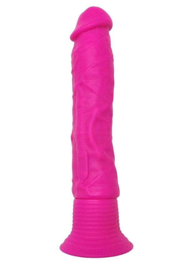 Neon Silicone Wallbanger Vibrating Dildo 7.5in - Pink