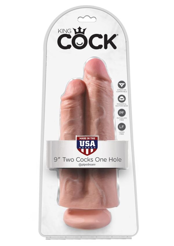 King Cock Two Cocks One Hole Dildo 9in - Vanilla