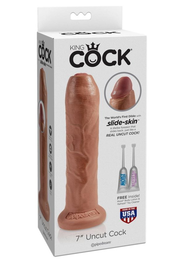 King Cock Uncut Cock Dildo 7in - Caramel