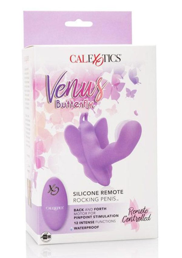 Venus Butterfly Rocking Penis Silicone Rechargeable Strap-On with Remote Control -  Purple