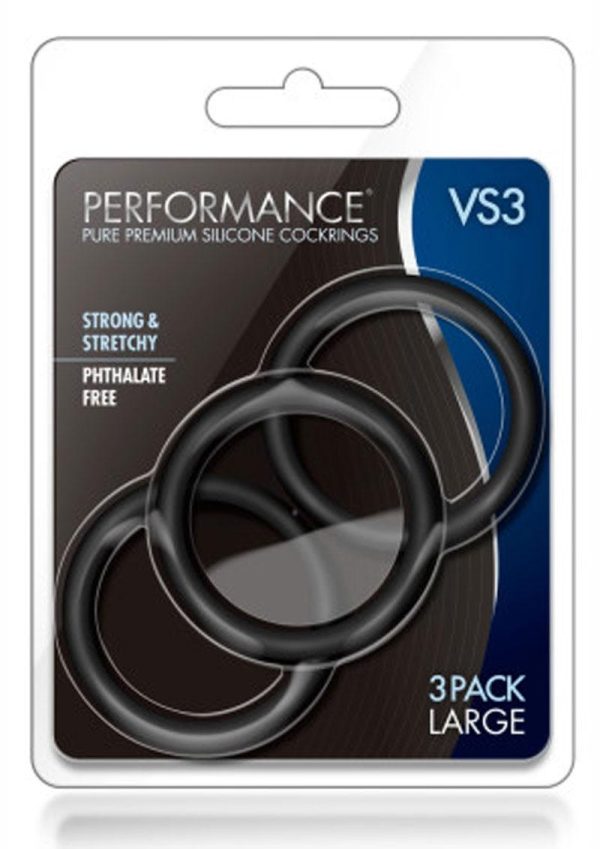 Performance VS3 Pure Premium Silicone Cock Rings (3 Pack) - Large - Black