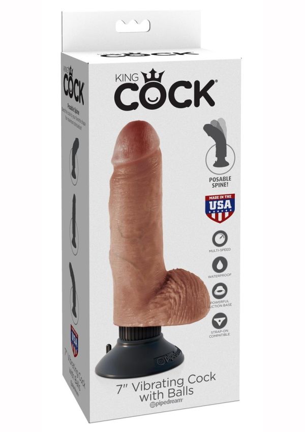 King Cock Vibrating Dildo with Balls 7in - Caramel