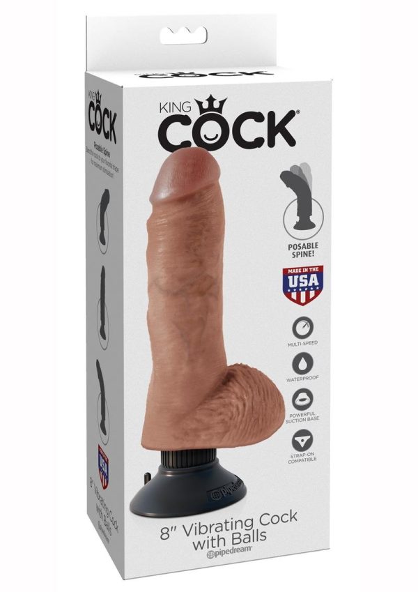 King Cock Vibrating Dildo with Balls 8in - Caramel