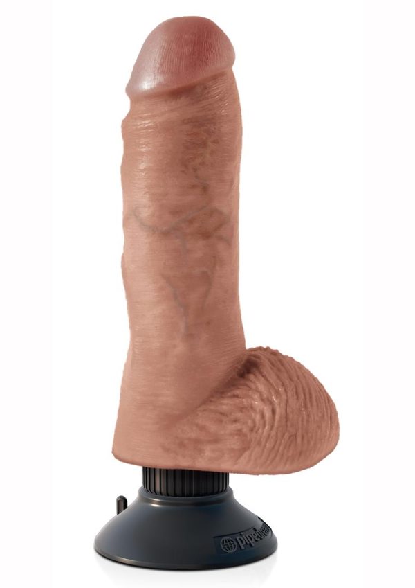 King Cock Vibrating Dildo with Balls 8in - Caramel