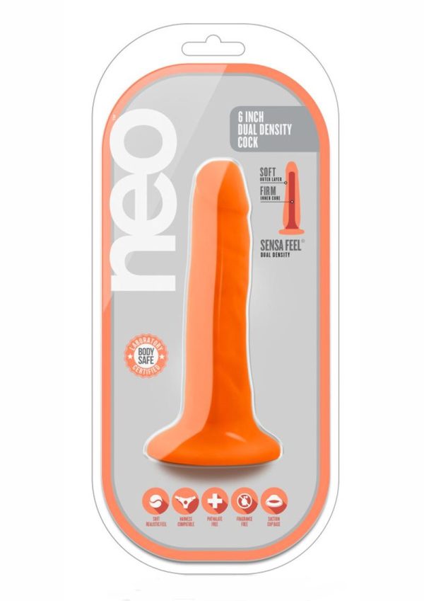 Neo Dual Density Dildo 6in - Neon Orange