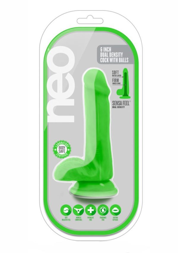 Neo Dual Density Dildo with Balls 6in - Neon Green