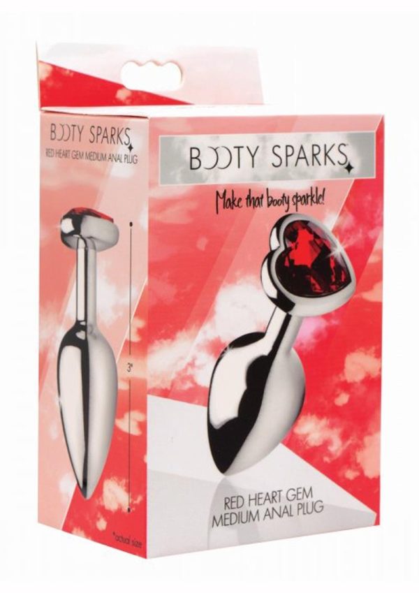 Booty Sparks Heart Gem Medium Anal Plug - Red