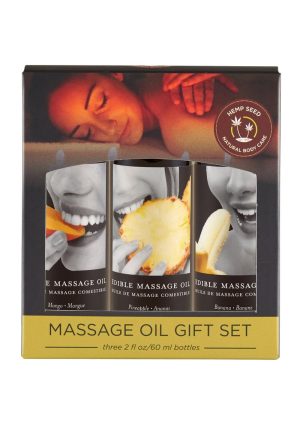 Earthly Body Hemp Seed Edible Massage Oil Gift Set (Three 2oz Edible Massage Oils)