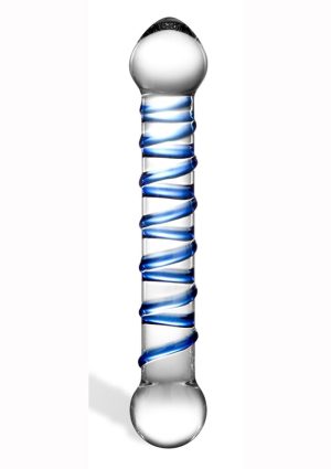 Glass Spiral Glass Textured Dildo 6.5in - Clear/Blue