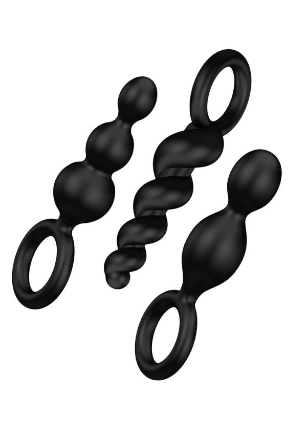 Satisfyer Booty Call Silicone Textured Anal Plugs Black 3 Each Per Set