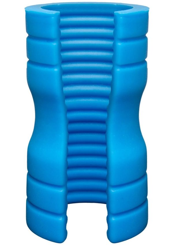 OptiMALE Ribbed Truskyn Silicone Masturbator - Blue