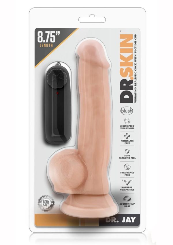 Dr. Skin Silver Collection Dr. Jay Vibrating Dildo with Balls and Remote Control 8.75in - Vanilla