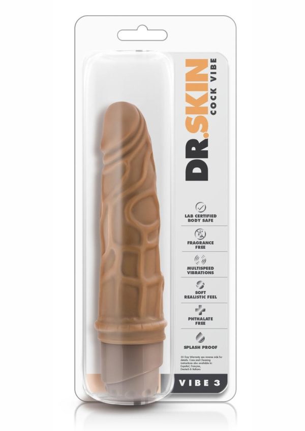 Dr. Skin Silver Collection Cock Vibe 3 Vibrating Dildo 7.25in - Caramel