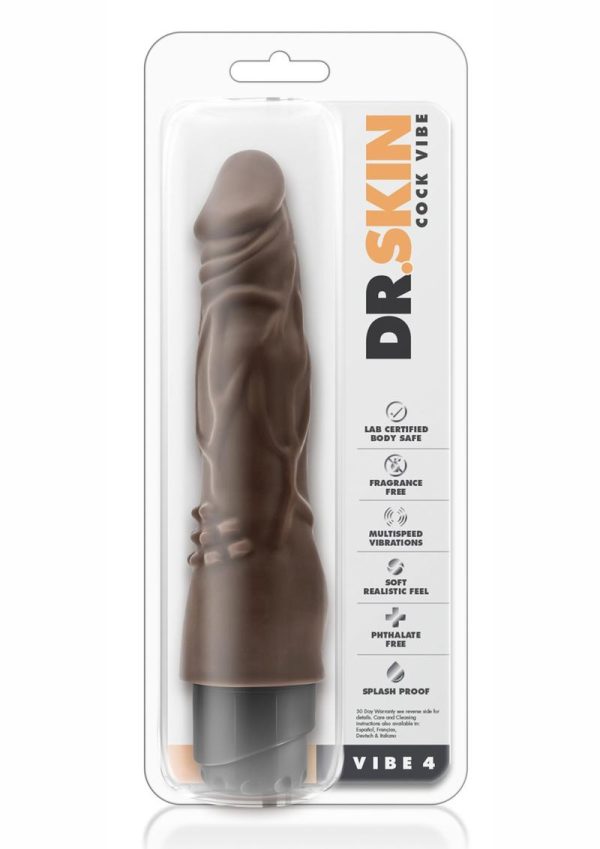 Dr. Skin Silver Collection Cock Vibe 4 Vibrating Dildo 8in - Chocolate