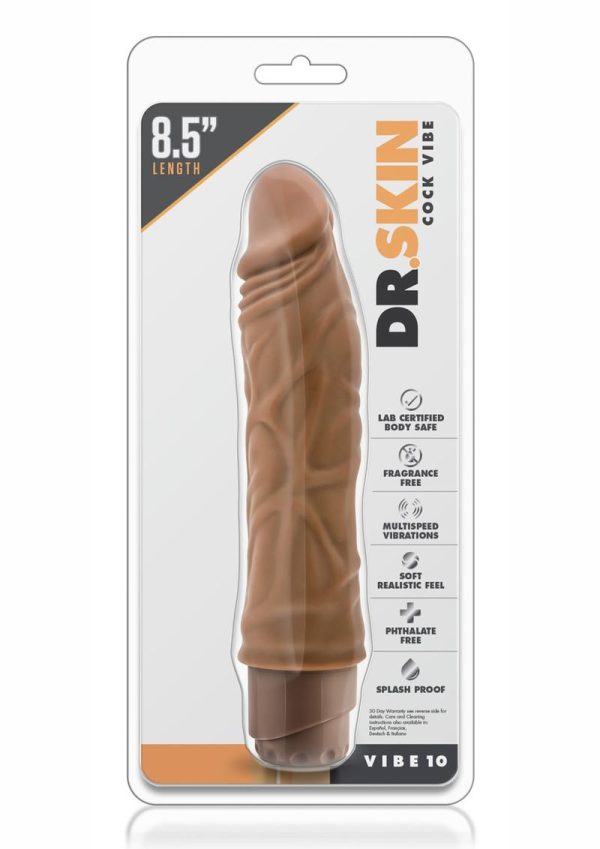 Dr. Skin Silver Collection Cock Vibe 10 Vibrating Dildo 8.5in - Caramel