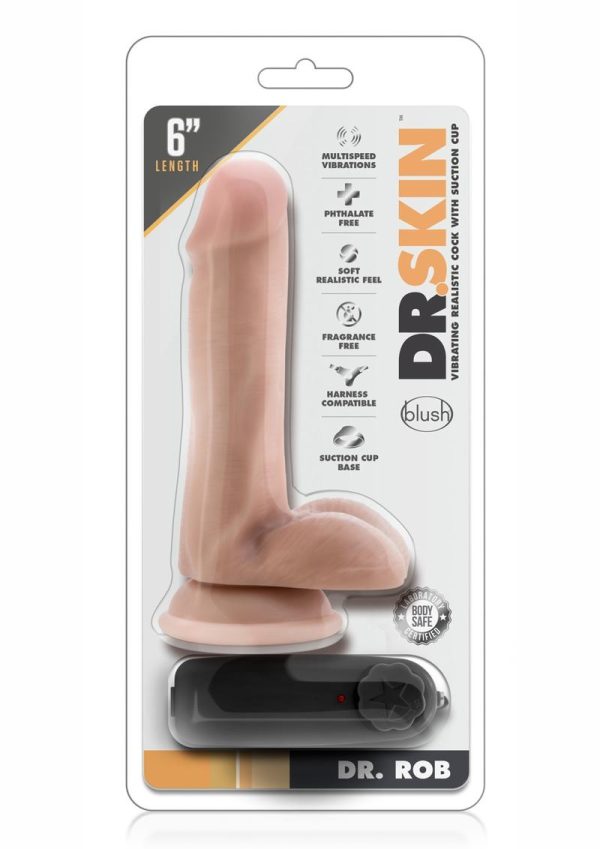 Dr. Skin Silver Collection Dr. Rob Vibrating Dildo with Remote Control 6in - Vanilla