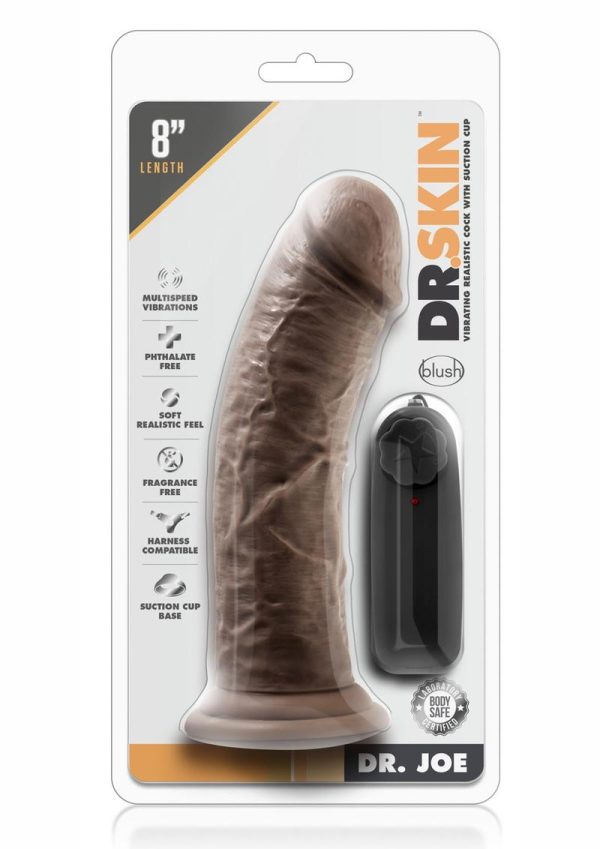 Dr. Skin Silver Collection Dr. Joe Vibrating Dildo with Remote Control 8in - Chocolate