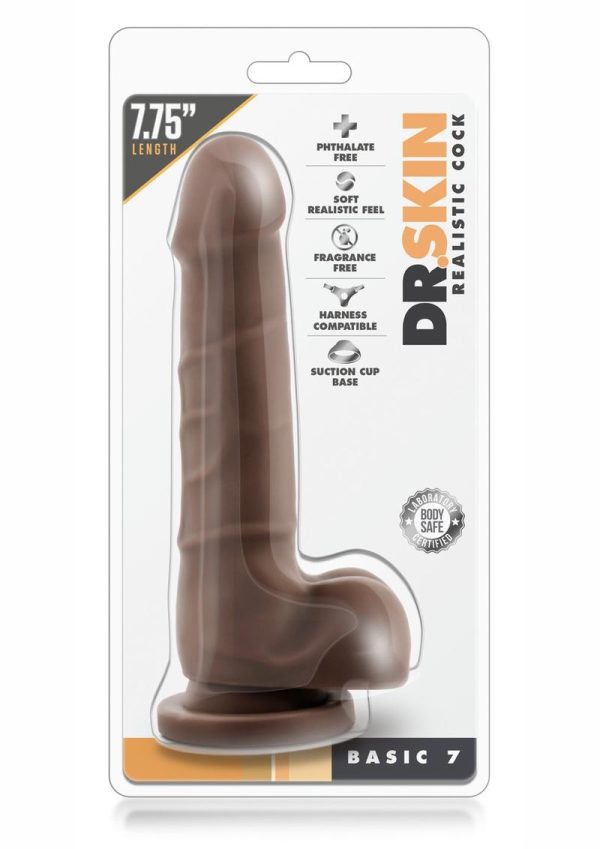 Dr. Skin Silver Collection Basic 7 Dildo with Balls 7.75in - Chocolate