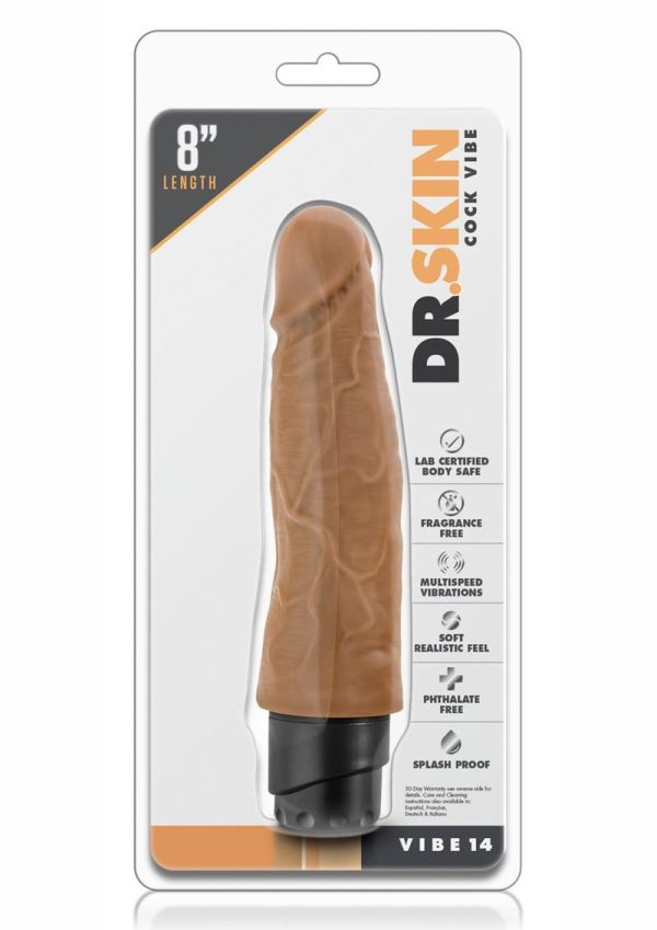 Dr. Skin Silver Collection Cock Vibe 14 Vibrating Dildo 8in - Caramel