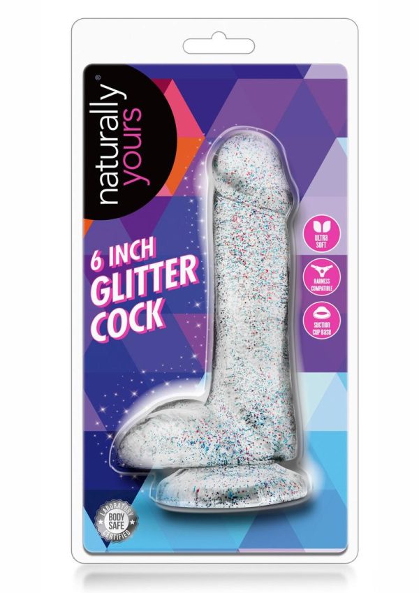 Naturally Yours Glitter Dildo with Balls 6in - Clear