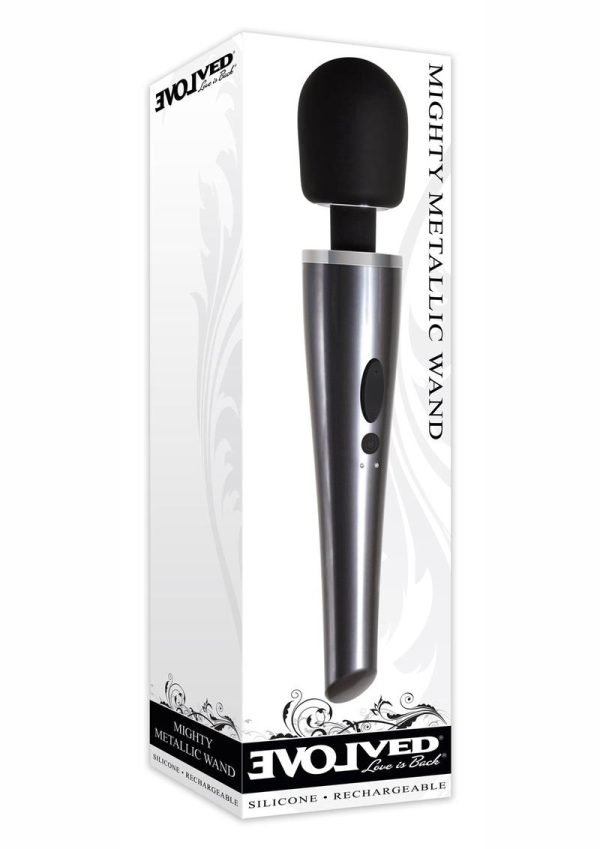 Mighty Metallic Wand Rechargeable Silicone Body Massager - Black