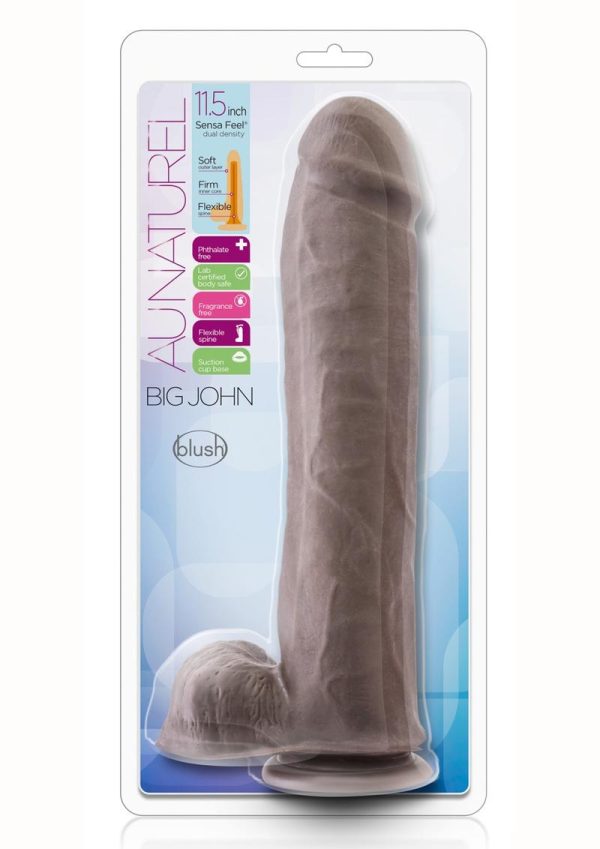 Au Naturel Big John Sensa Feel Dual Density Dildo with Balls 11.5in - Chocolate