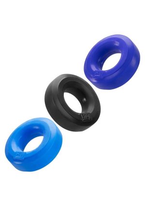 Hunkyjunk HUJ3 Silicone C-Rings (3 Pack) - Blue/Black/Teal