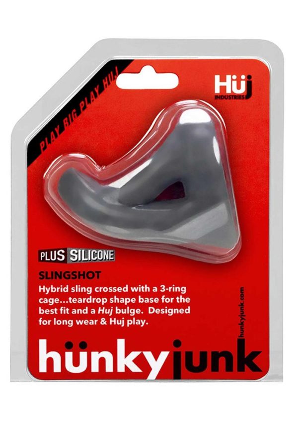 Hunkyjunk Slingshot Silicone 3 Ring Teardrop Cock Ring - Gray