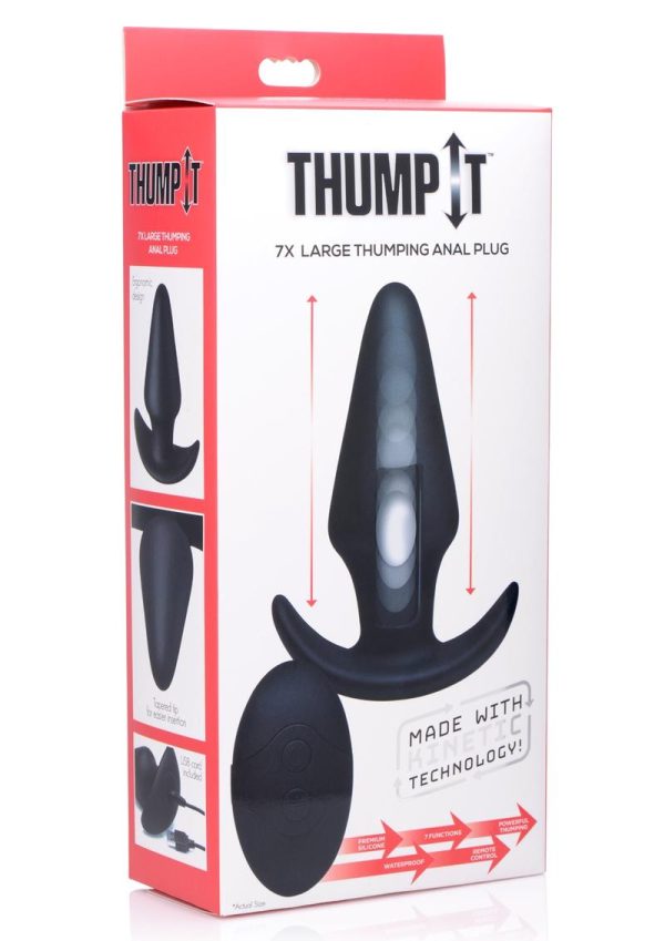 Thump-It Rechargeable Silicone Thumping Anal Plug with Remote Control - Large - Black