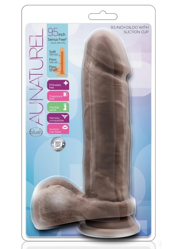 Au Naturel Dildo with Suction Cup 9in - Chocolate