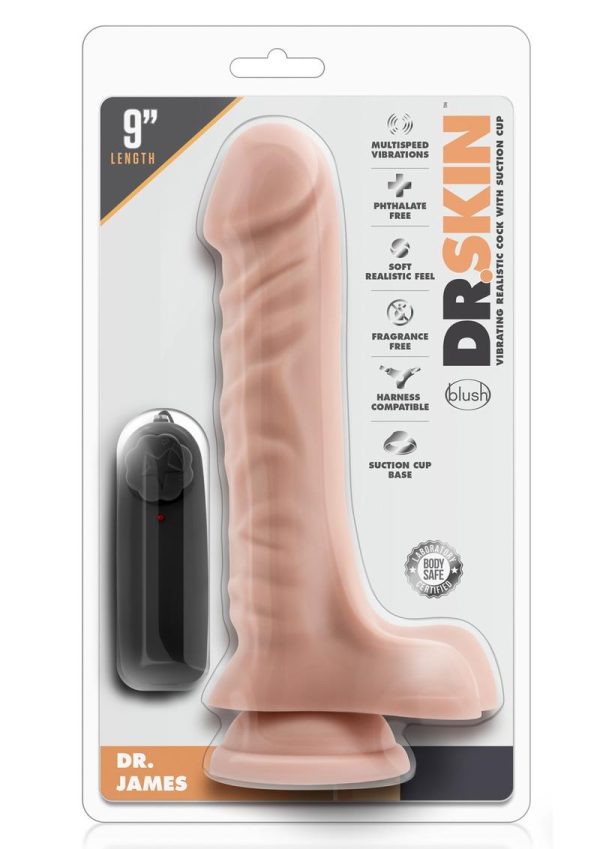 Dr. Skin Silver Collection Dr. James Vibrating Dildo with Balls and Remote Control 9in - Vanilla