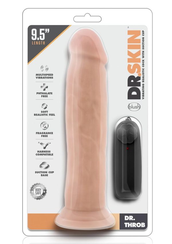 Dr. Skin Silver Collection Dr. Throb Vibrating Dildo with Remote Control 9.5in - Vanilla