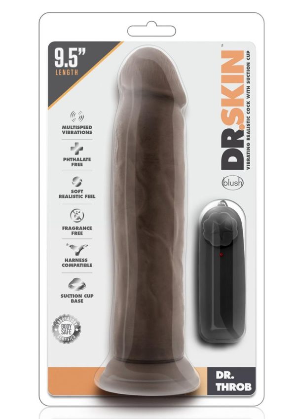 Dr. Skin Silver Collection Dr. Throb Vibrating Dildo with Remote Control 9.5in - Chocolate