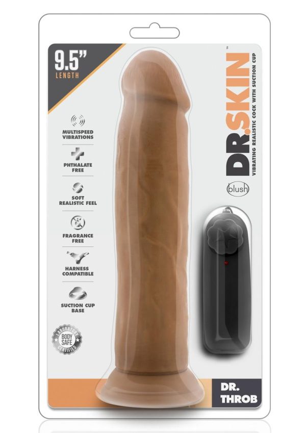 Dr. Skin Silver Collection Dr. Throb Vibrating Dildo with Remote Control 9.5in - Caramel