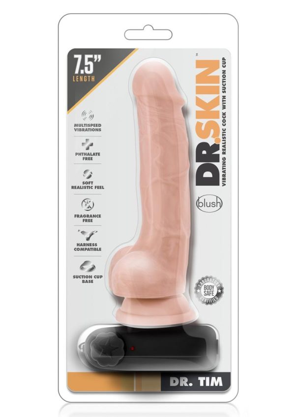 Dr. Skin Silver Collection Dr. Tim Vibrating Dildo with Remote Control 7.5in - Vanilla