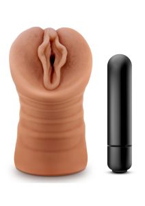 M for Men Sofia Vibrating Masturbator with Bullet - Pussy - Caramel