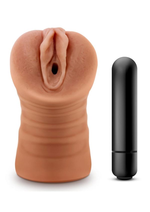 M for Men Julieta Vibrating Masturbator with Bullet - Pussy - Caramel