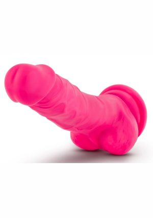 Neo Elite Silicone Dual Density Dildo with Balls 7.5in - Neon Pink