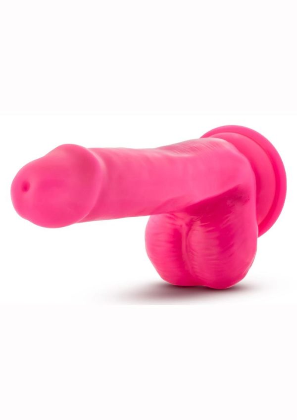 Neo Elite Silicone Dual Density Dildo with Balls 6in - Neon Pink