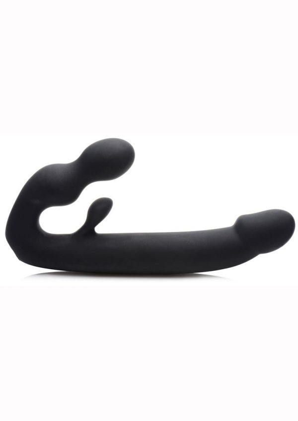 Strap U Tri-Volver Rechargeable Silicone Strapless Strap On - Black