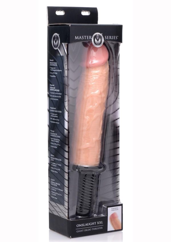 Master Series Onslaught XXL Vibrating Giant 9.75in Dildo Thruster - Vanilla